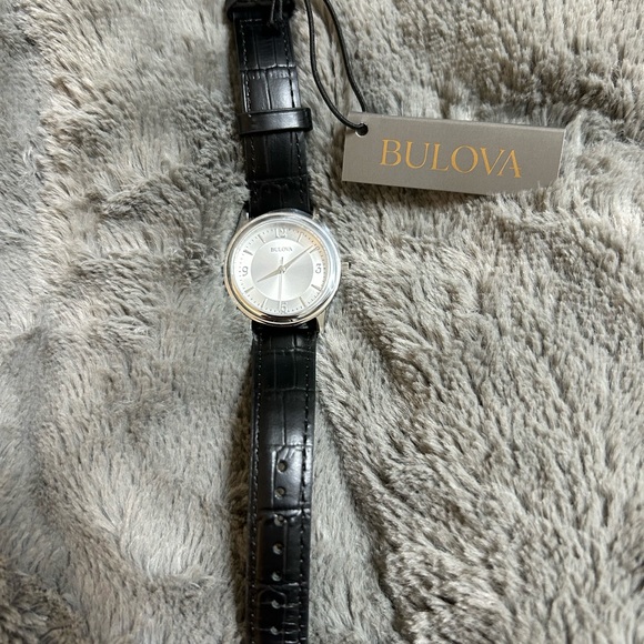 Bulova Women's Watch 96T58 Silver Round Dial With Black Leather Band - Picture 8 of 9